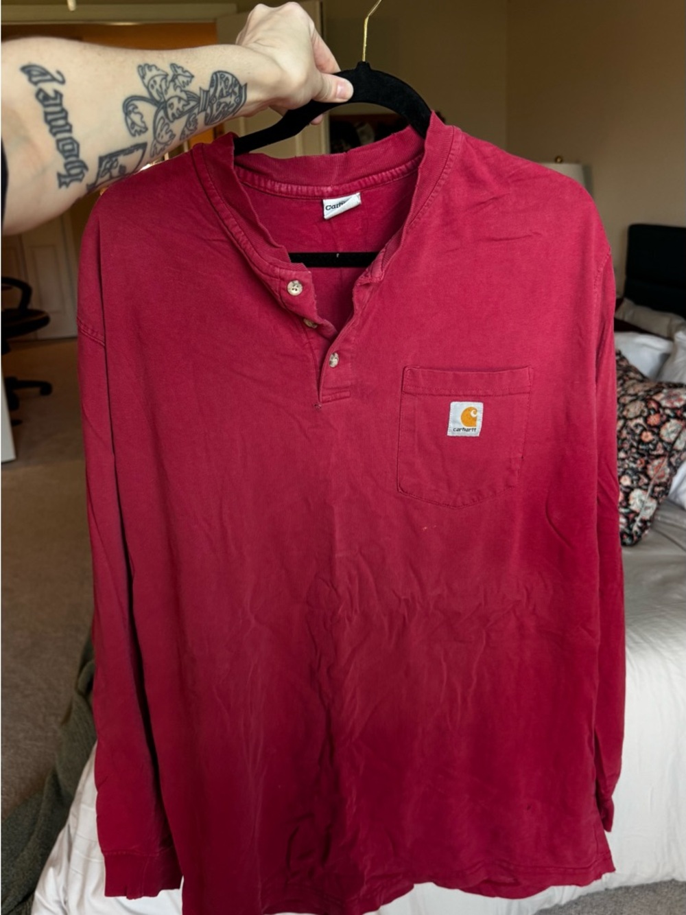 Carhartt Men’s Long Sleeve Henley Shirt in red